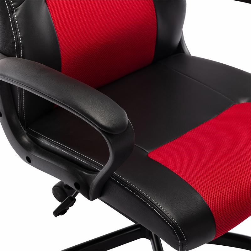 Furniture of America Castro Modern Faux Leather Swivel Gaming Chair in Red