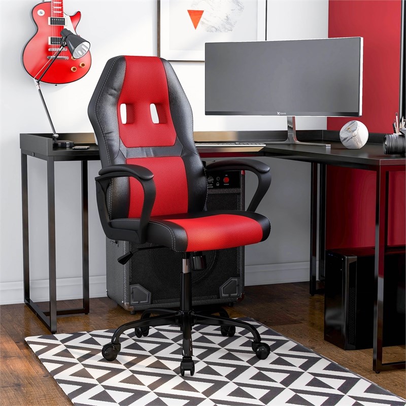 Furniture of America Castro Modern Faux Leather Swivel Gaming Chair in Red