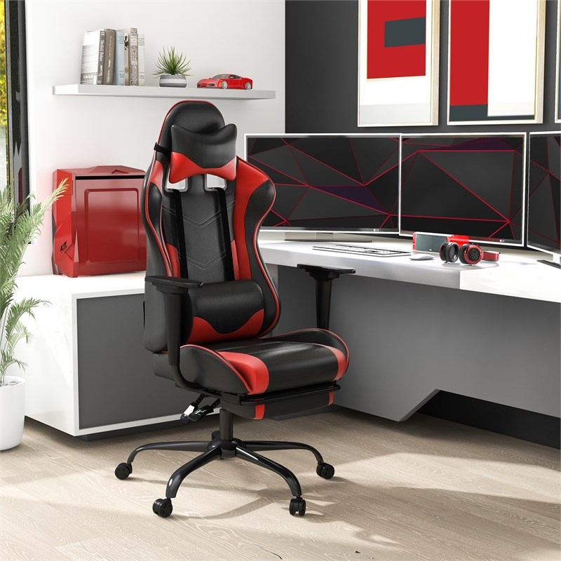 Furniture of America Lilo Modern Faux Leather Adjustable Gaming Chair in Red