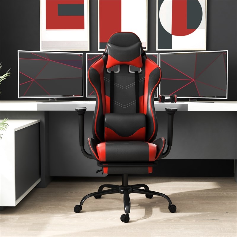 Furniture of America Lilo Modern Faux Leather Adjustable Gaming Chair in Red