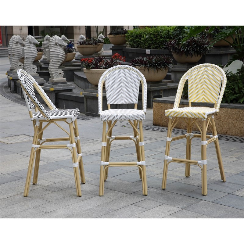 Furniture of America Devey Modern Aluminum Patio Bar Chairs in Yellow (Set of 2)