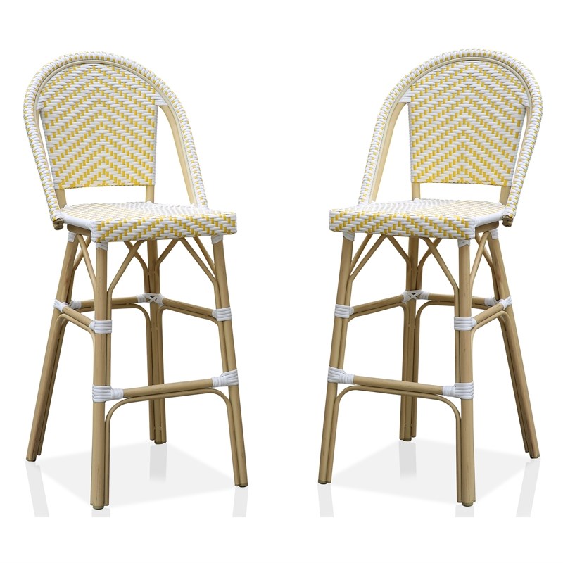 Furniture of America Devey Modern Aluminum Patio Bar Chairs in Yellow (Set of 2)