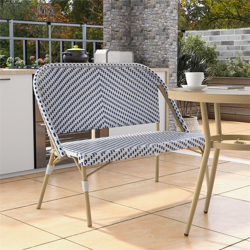 Devey Transitional 2-Piece Metal Patio Navy Loveseat and Bistro Table Set