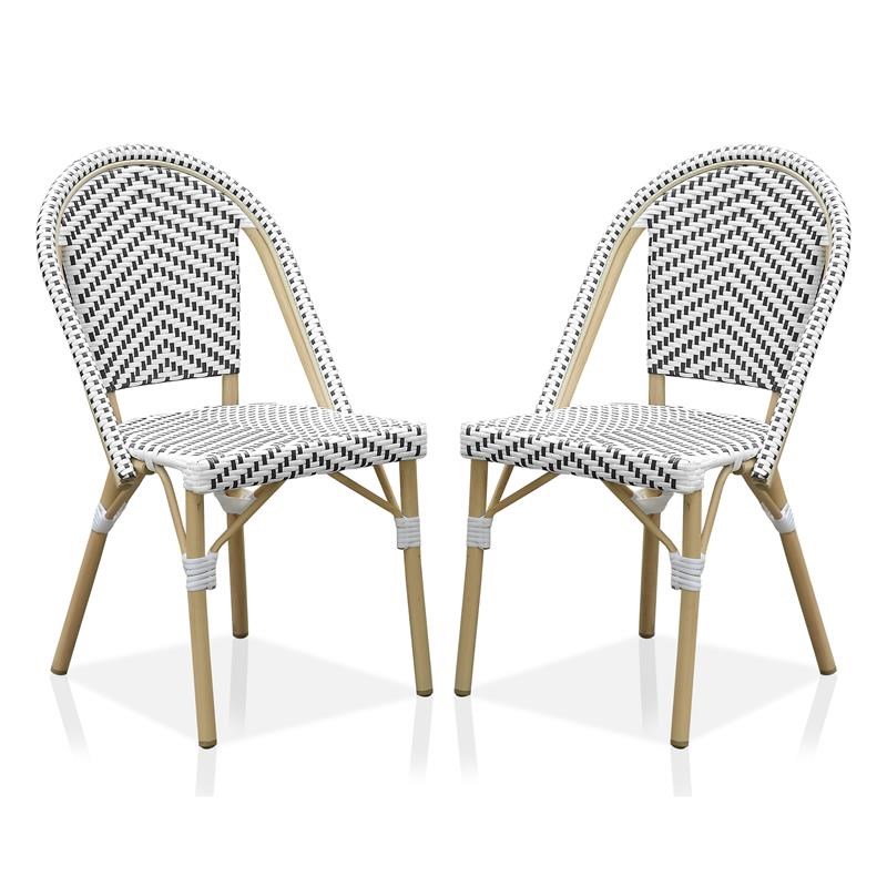 Furniture of America Devey Aluminum Patio Chairs in Black and White (Set of 2)