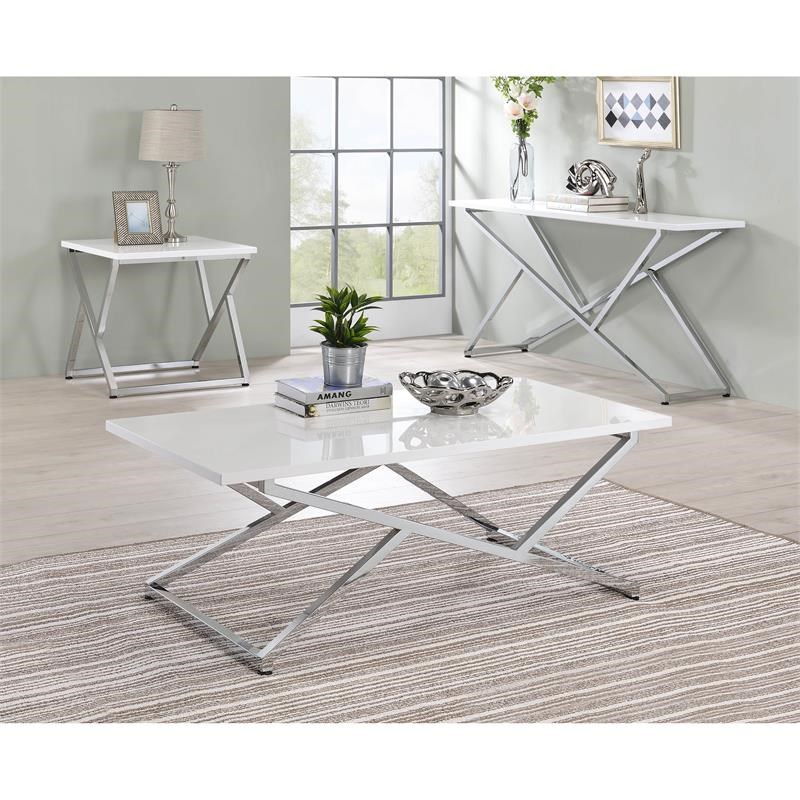 Furniture of America Mergo Wood Rectangular Console Table in Chrome and White