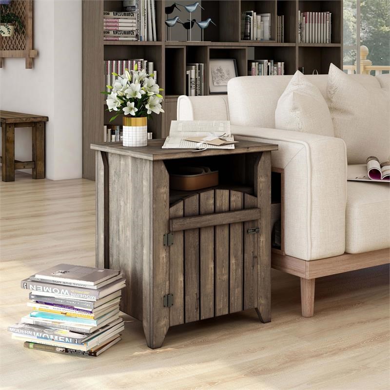 Furniture of America Dennis Wood 2-Shelf End Table in Reclaimed Oak (Set of 2)
