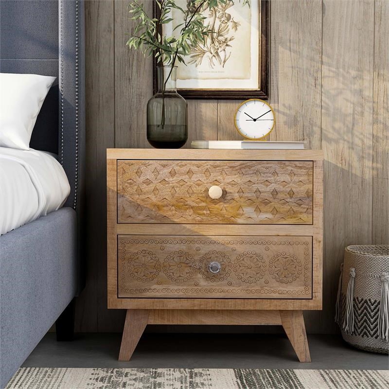 Furniture of America Druze Wood 2-Drawer Nightstand in Natural Tone (Set of 2)