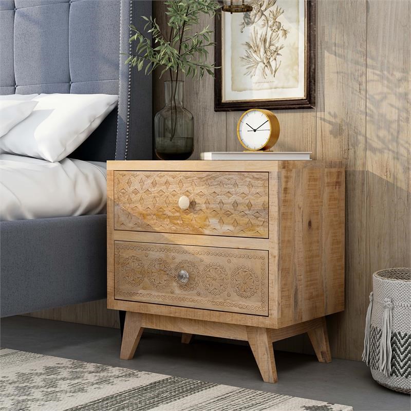 Furniture of America Druze Wood 2-Drawer Nightstand in Natural Tone (Set of 2)