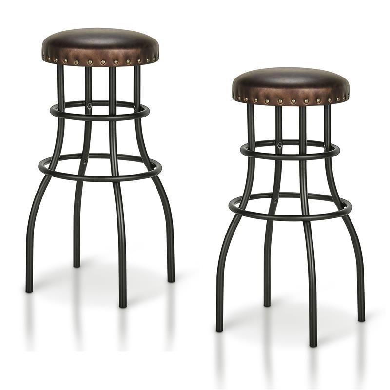 Furniture of America Casta Faux Leather Nailhead Bar Stool in Bronze (Set of 2)