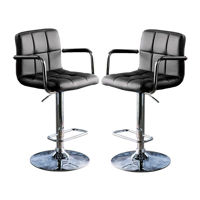 Furniture of America Reiley Metal Adjustable Barstool in Black (Set of 2)