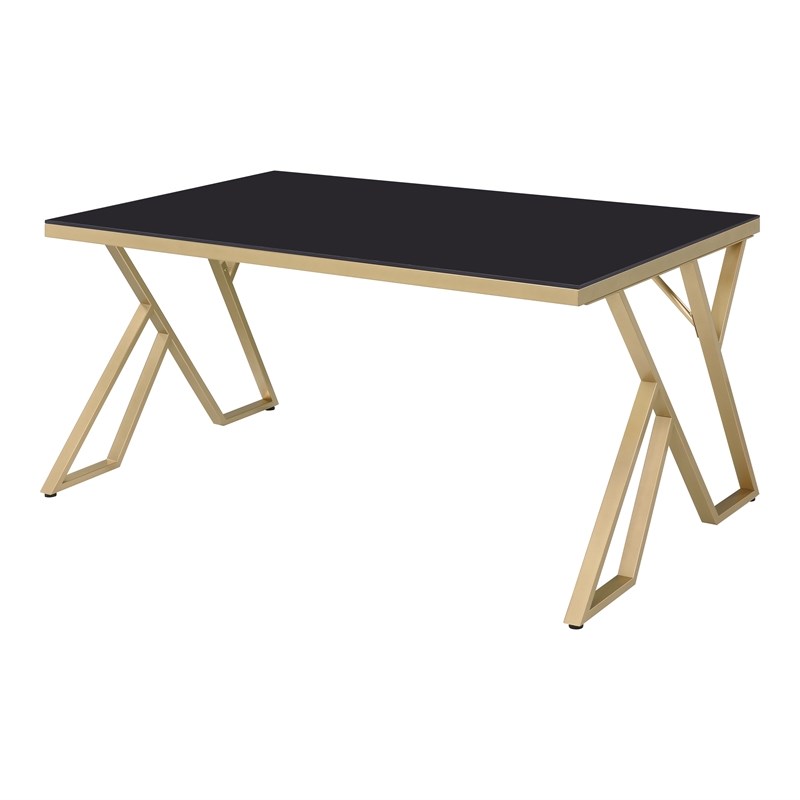 Furniture of America Egala Contemporary Black Glass Top Dining Table in Gold