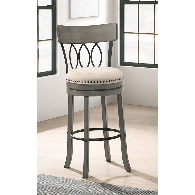 Furniture of America Beka Wood 29-Inch Swivel Bar Stool in Light Gray (Set of 2)