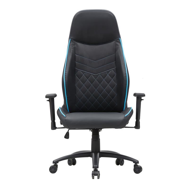 Furniture of America Aguil Faux Leather Adjustable Gaming Chair in Black & Blue