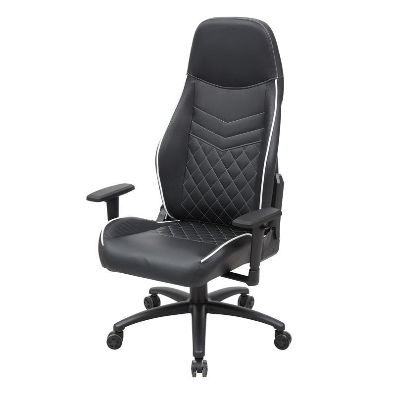 Furniture of America Aguil Faux Leather Adjustable Gaming Chair in Black & White