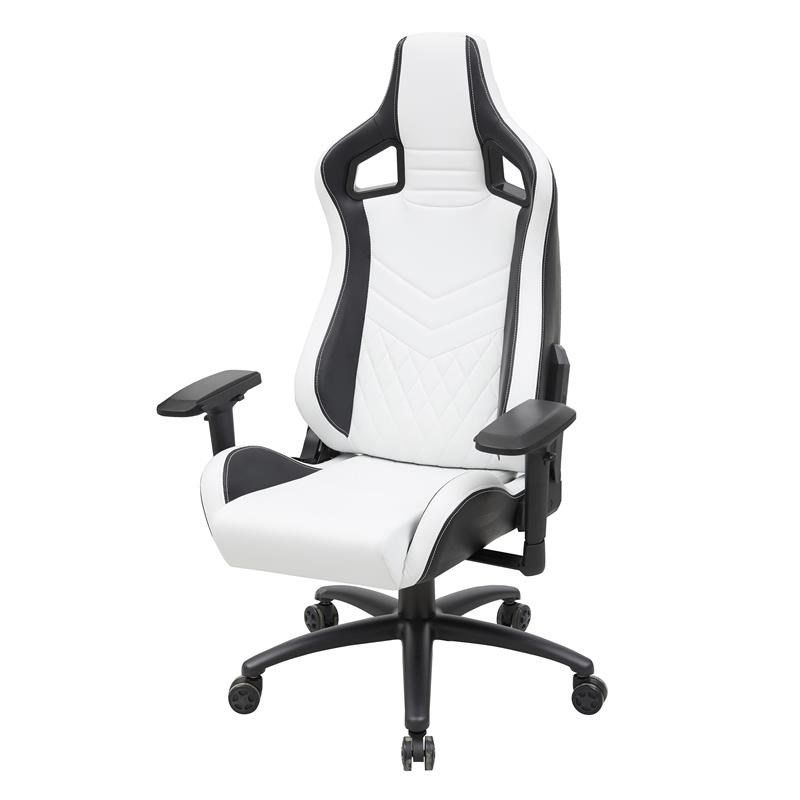 Furniture of America Singe Faux Leather Adjustable Gaming Chair in White & Black