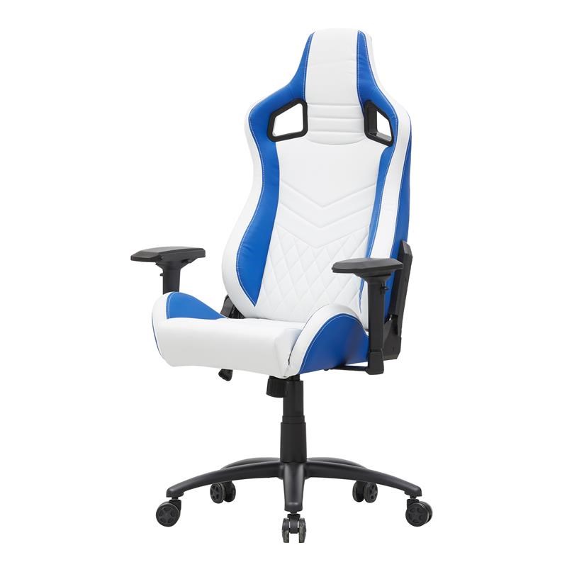 Furniture of America Singe Faux Leather Adjustable Gaming Chair in White & Blue