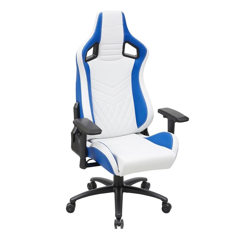 Furniture of America Singe Faux Leather Adjustable Gaming Chair in White & Blue