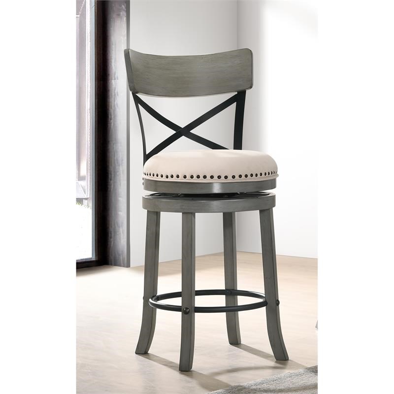 Furniture of America Shae Wood Swivel 24 Inch Light Gray Barstool Set of 4