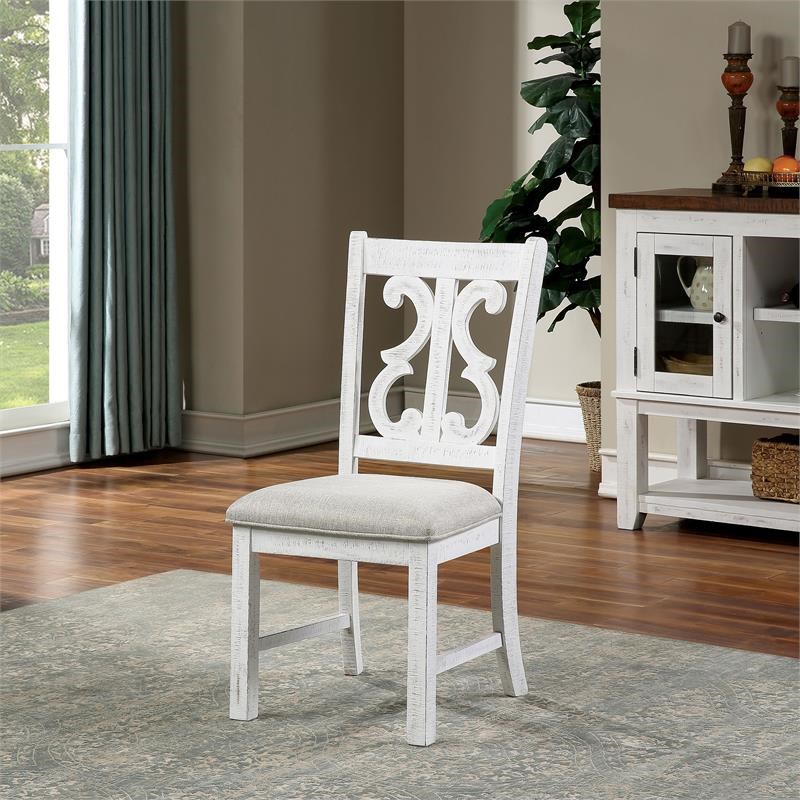 Furniture of America Muschamp Wood Dining Chair in Antique White Set of 4