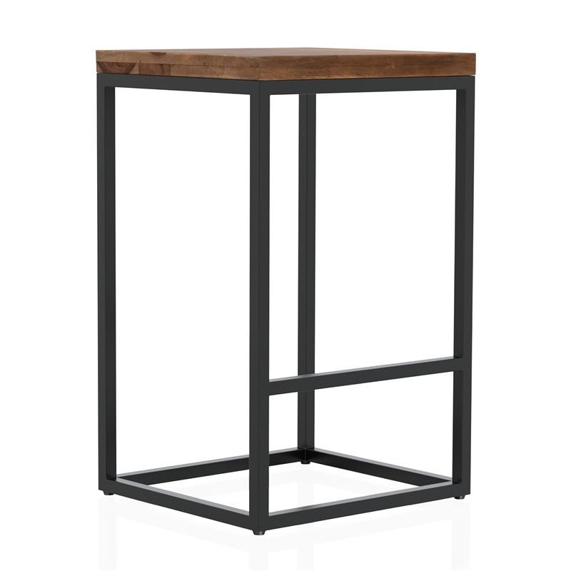 Furniture of America Druze Solid Wood and Metal Oak Square Barstool Set of 2