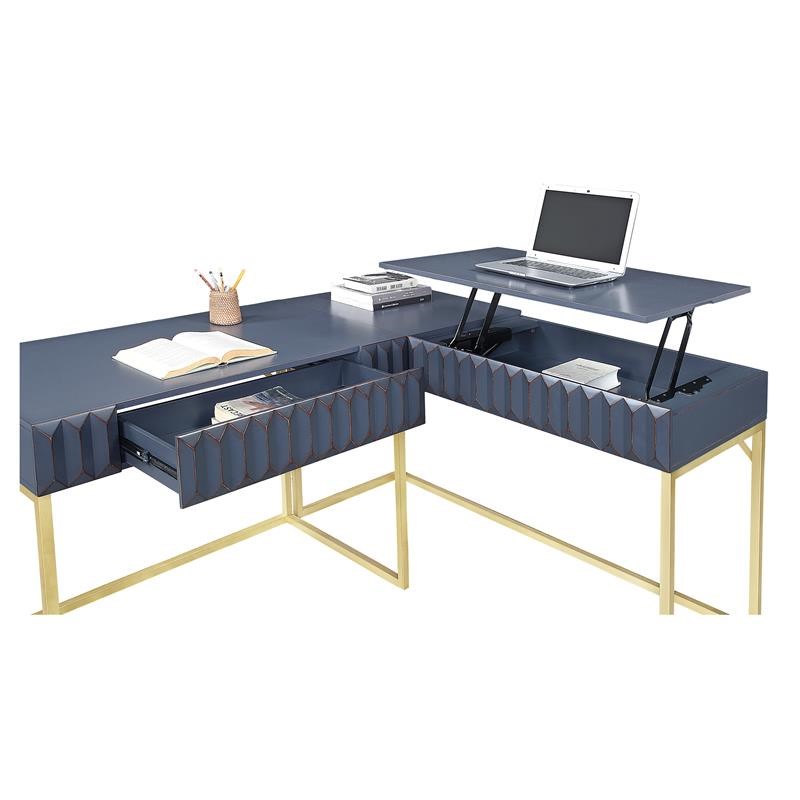 Furniture of America Giffore Wood 2-Piece Writing Desk Set in Blue