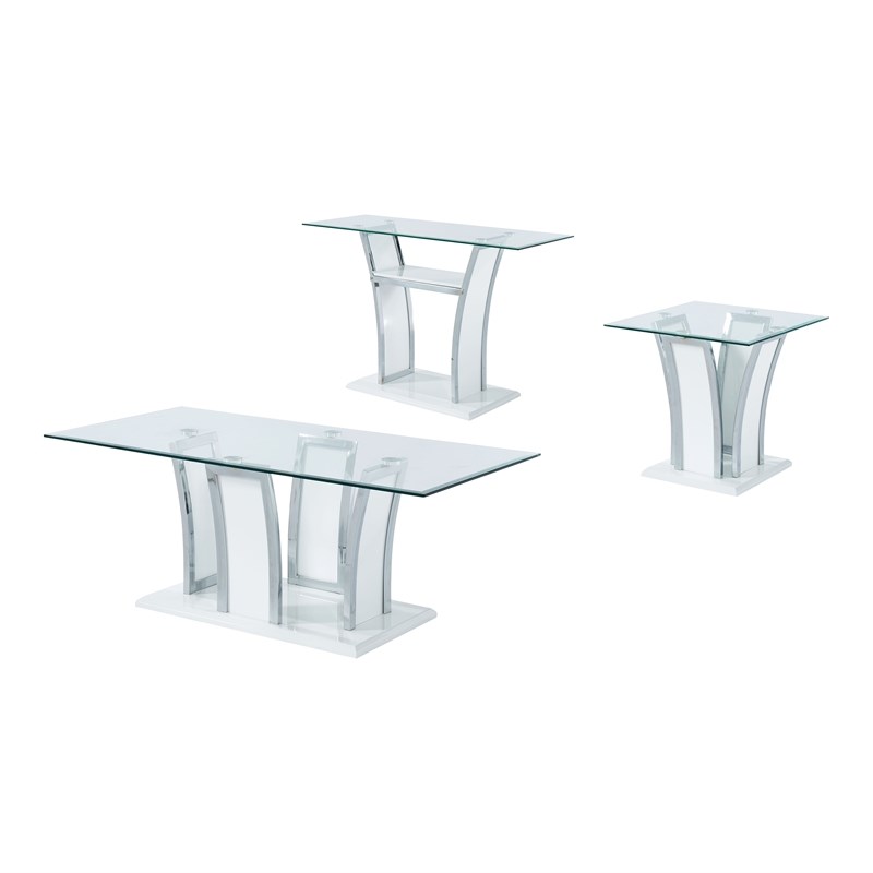 Furniture of America Manhattan Metal 3-Piece Coffee Table Set in White
