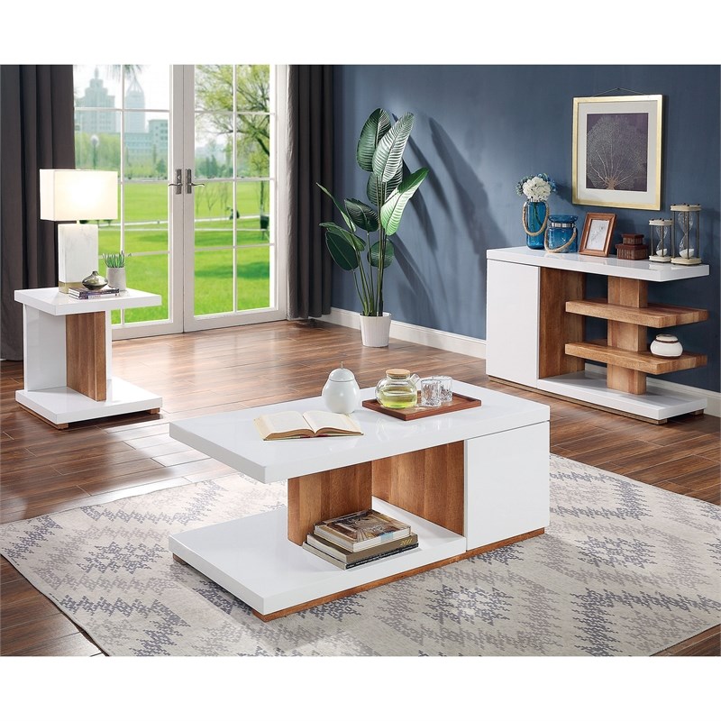 Furniture of America Biggins Contemporary Wood 3-Piece Coffee Table Set in White