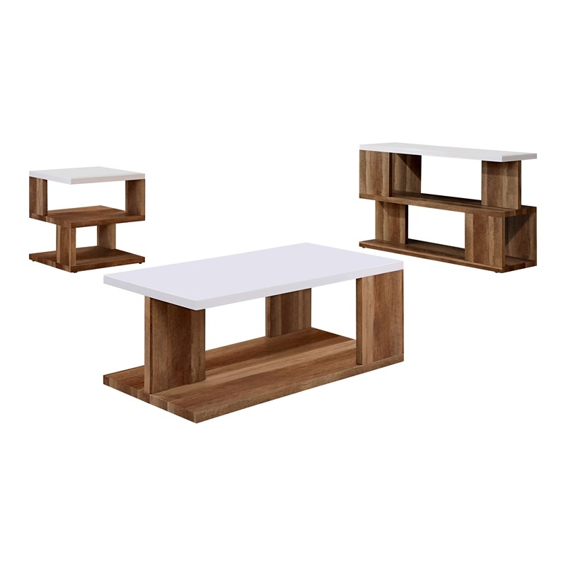 Furniture of America Priswel Contemporary Wood 3-Piece Coffee Table Set in White
