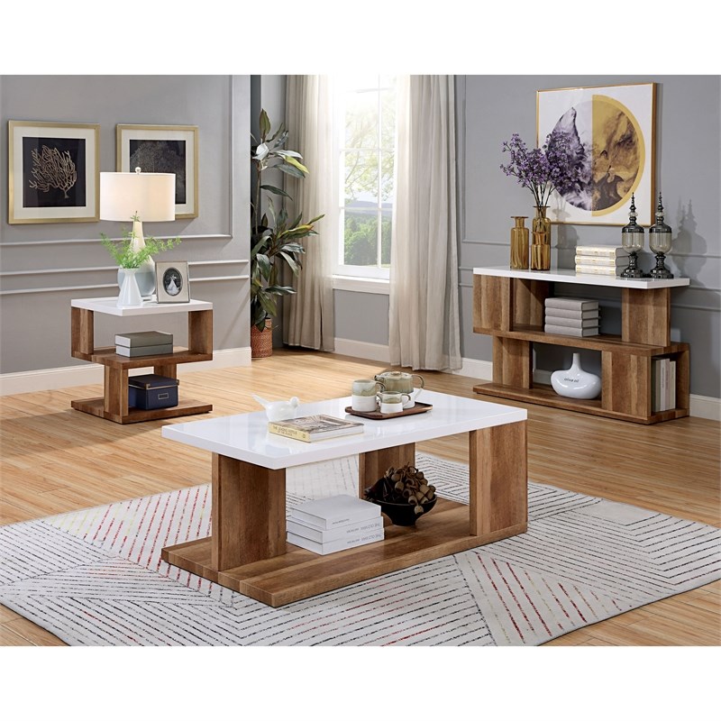 Furniture of America Priswel Contemporary Wood 3-Piece Coffee Table Set in White
