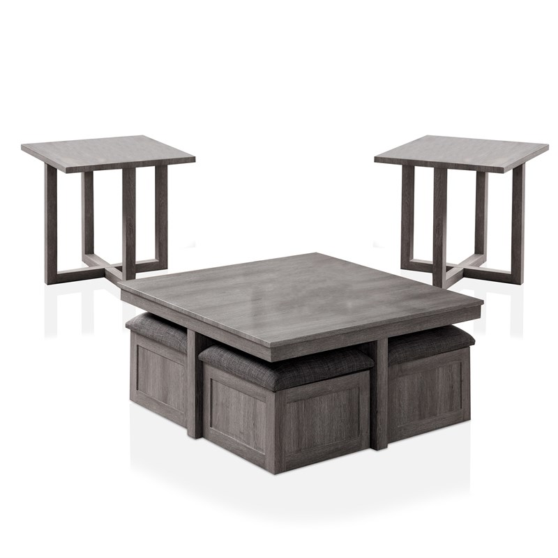 Furniture of America Guilfore Wood 3-Piece Coffee Table Set in Light Gray
