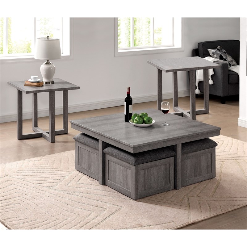 Furniture of America Guilfore Wood 3-Piece Coffee Table Set in Light Gray