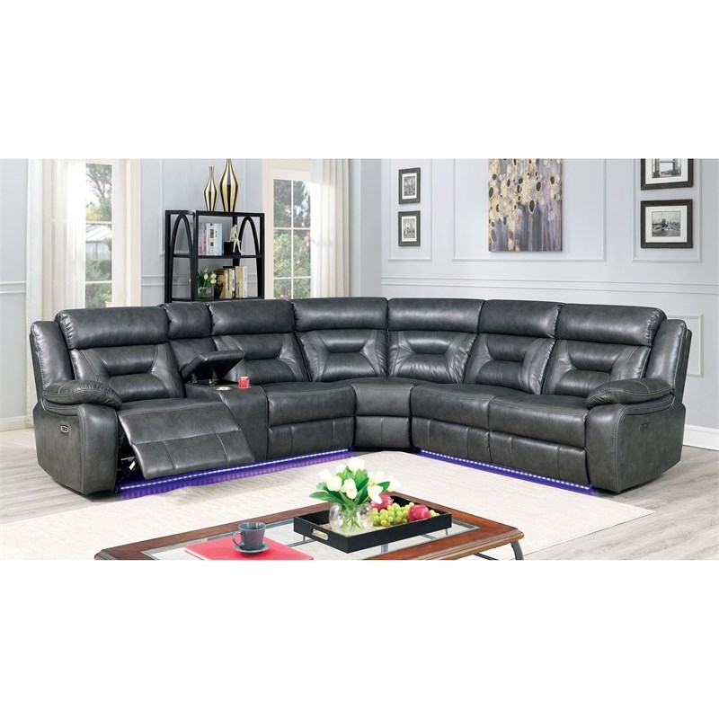 Furniture of America Avarez Faux Leather Reclining Sectional in Gray