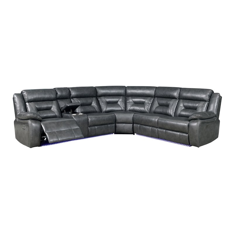 Furniture of America Avarez Faux Leather Power Reclining Sectional in Gray