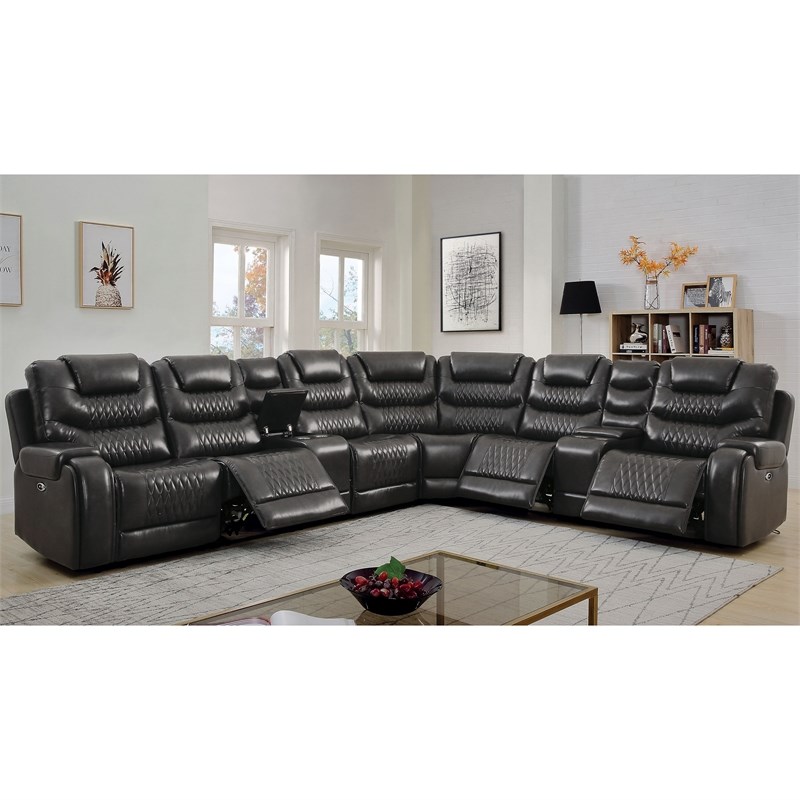Furniture of America Laduca Faux Leather Reclining Sectional in Gray
