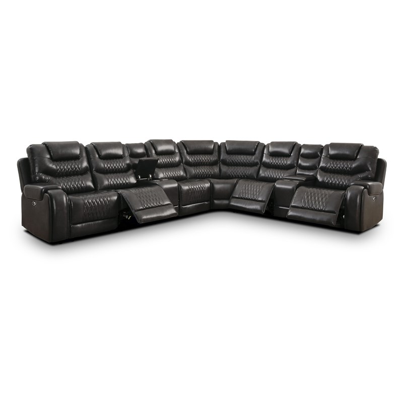 Furniture of America Laduca Faux Leather Reclining Sectional with Chair in Gray