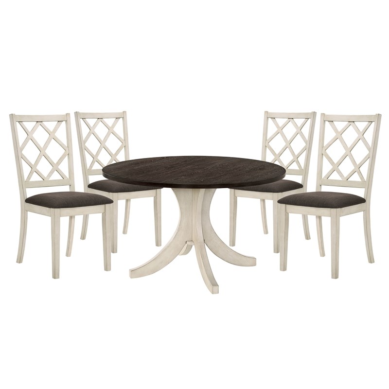 Furniture of America Konway Wood 5-Piece Round Dining Table Set in Antique White