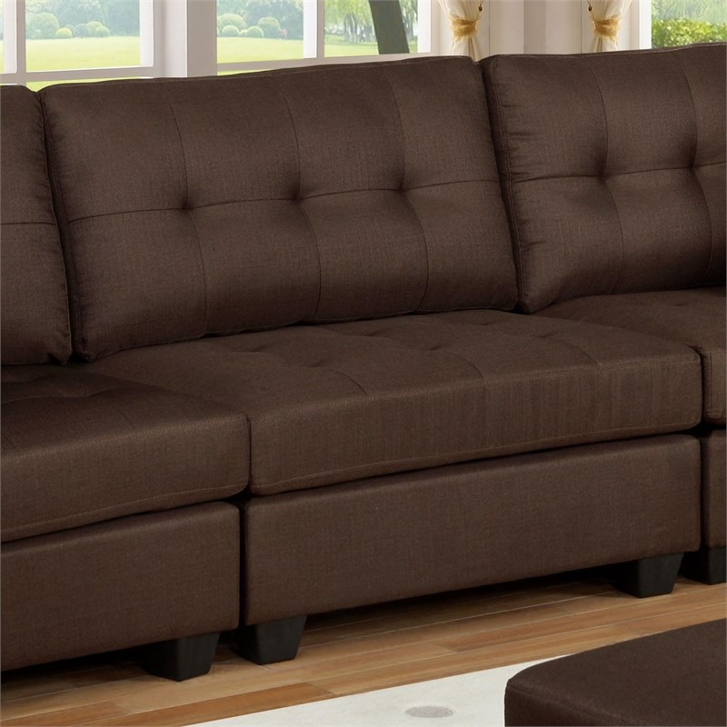 Furniture of America Alvera Fabric Tufted Sectional with Ottoman in Brown