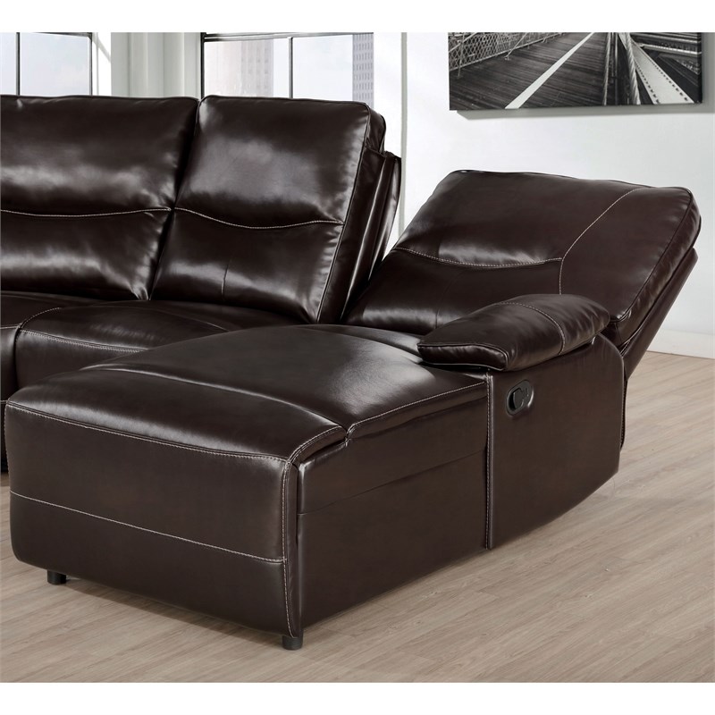 Furniture of America Cartine Faux Leather J-Shape Sectional in Dark Brown