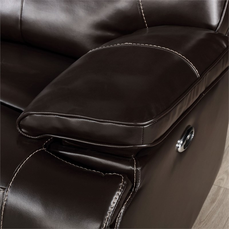 Furniture of America Cartine Faux Leather J-Shape Sectional in Dark Brown