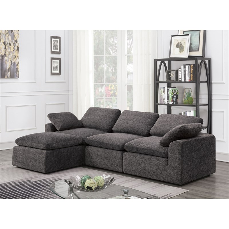 Furniture of America Littel Chenille 4-Piece Sectional with Ottoman in Gray