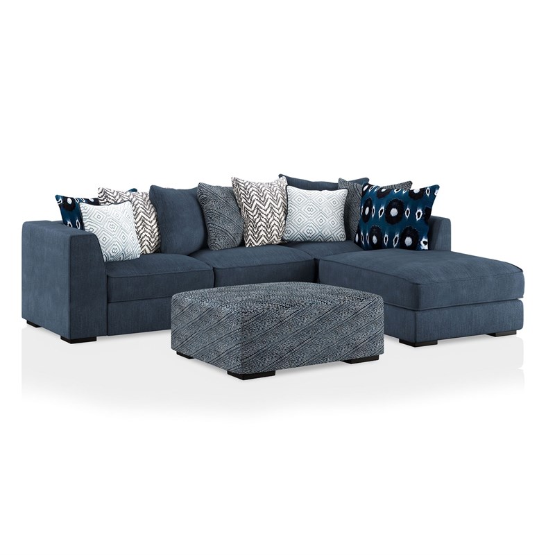 Furniture of America Maegesh Microfiber Sectional with Ottoman in Blue