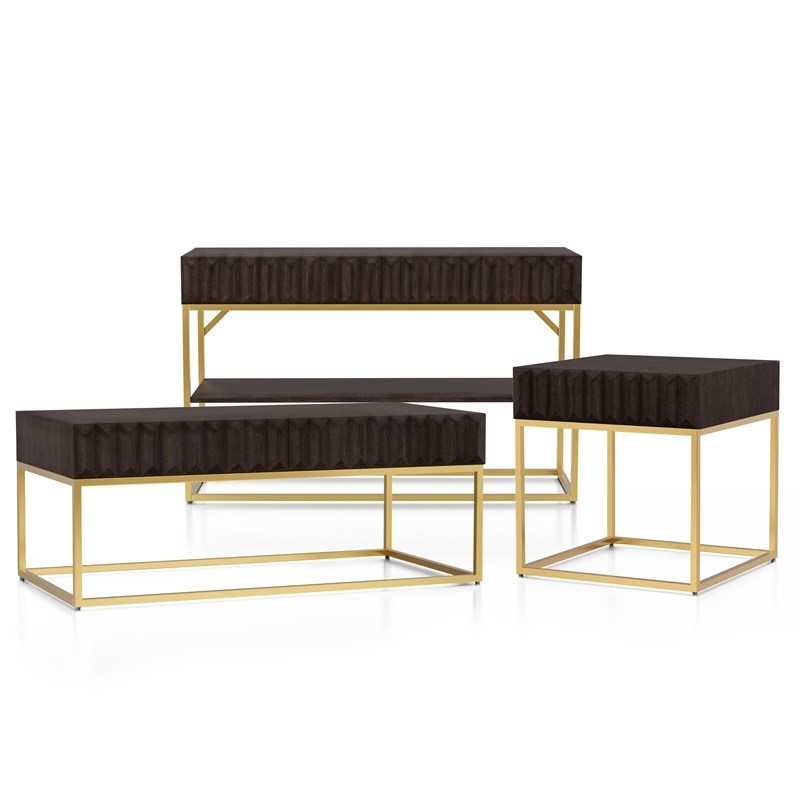 Furniture of America Giffore Metal 3-Piece Coffee Table Set in Walnut