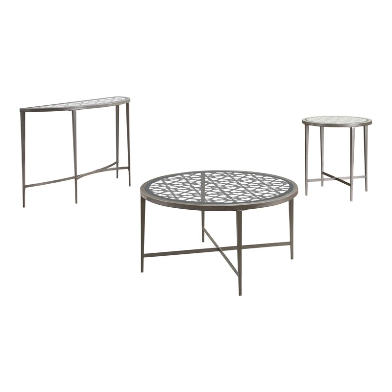 Furniture of America Conforto Metal 3-Piece Coffee Table Set in Silver