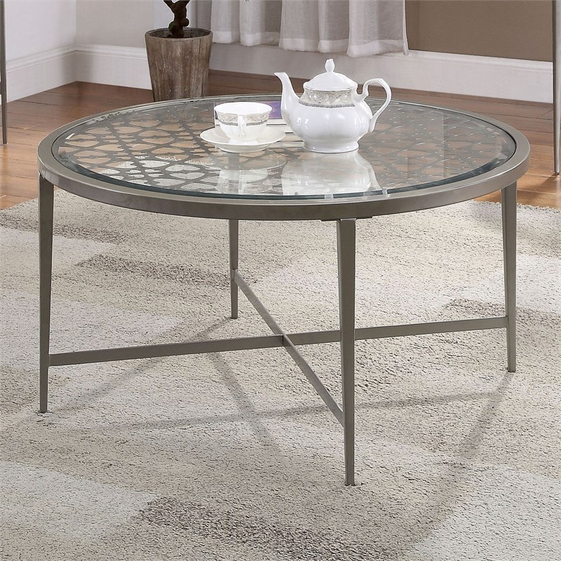 Furniture of America Conforto Metal 3-Piece Coffee Table Set in Silver