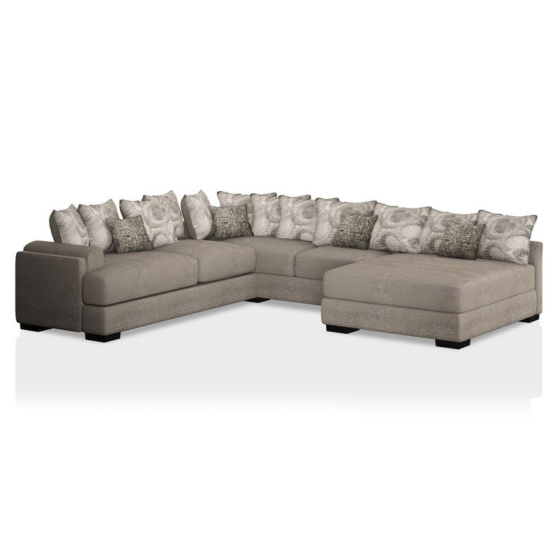 Furniture of America Salling Chenille U-Shape Sectional in Light Gray