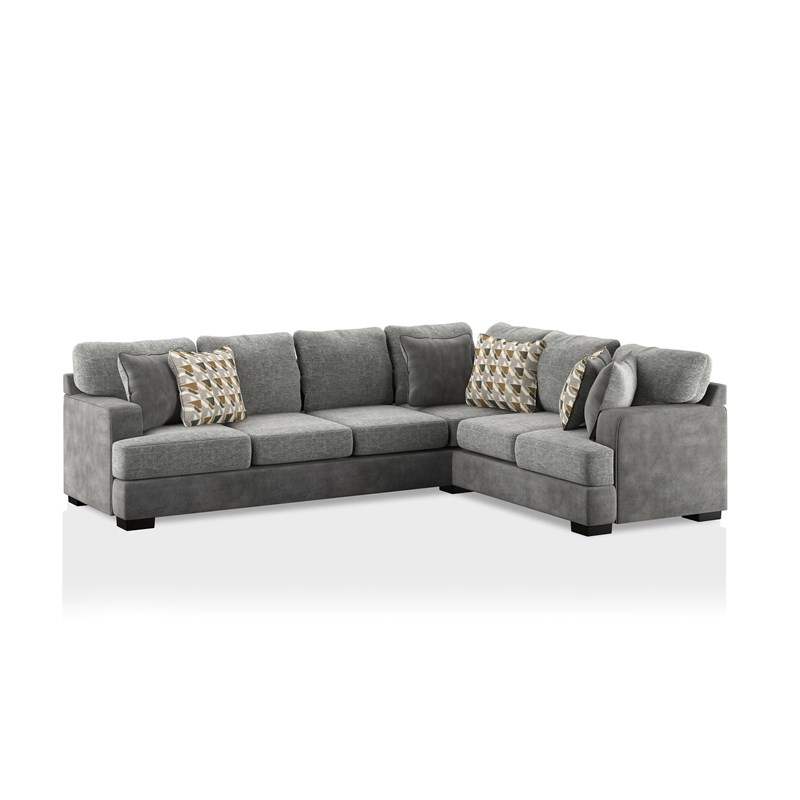 Furniture of America Highman Microfiber L-Shape Sectional with Ottoman in Gray