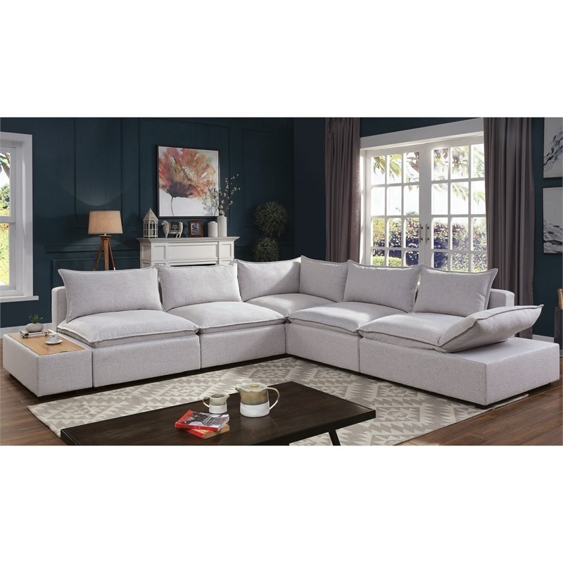 Furniture of America Capler Contemporary Fabric Sectional in Light Gray