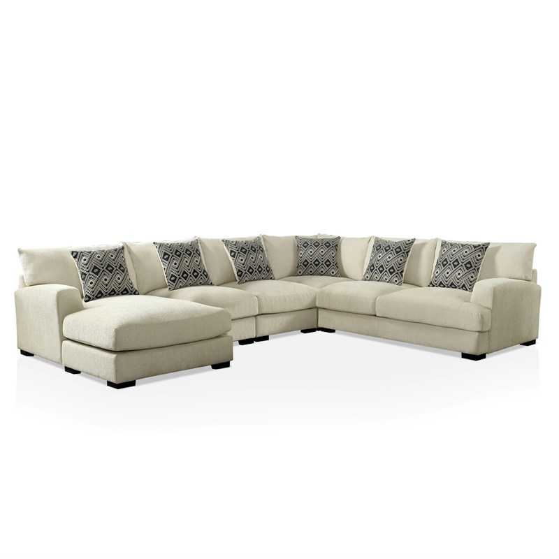 Furniture of America Turnstein Contemporary Chenille U-Shape Sectional in Beige