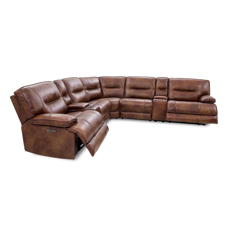 Furniture of America Crawe Transitional Leather Reclining Sectional in Brown