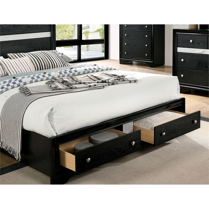 FOA Laren Contemporary 3-Piece Black Wood Bedroom Set - Queen + 2 Nightstands